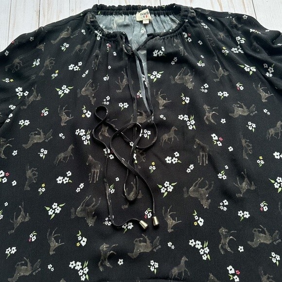 Nach Womens Sz L Horse Novelty Print Hand Drawn Pattern Blouse Top - Picture 6 of 10